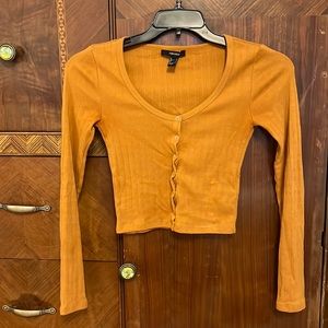 S Forever 21 Gold Scoop Neck Long-sleeve Button Up